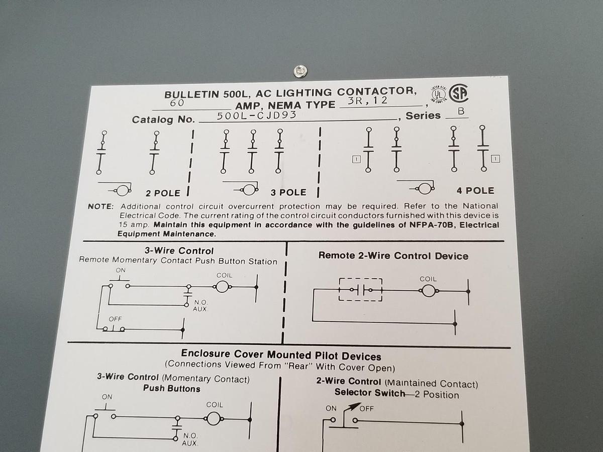 Used NEW ALLEN BRADLEY 500L-CJD93 AC LIGHTING CONTACTOR SER. B W/ 500L-COD93 SER. B