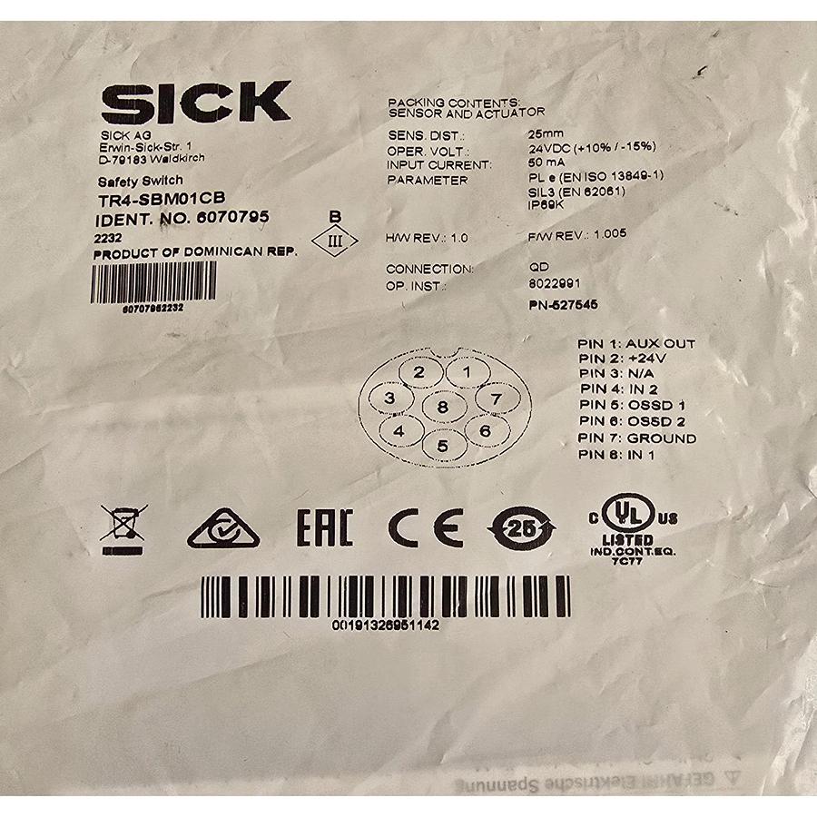 Used SICK TR4-SBM01CB | TR4SBM01CB RFID Safety Switch Sensor & Actuator 6070795 NSFS