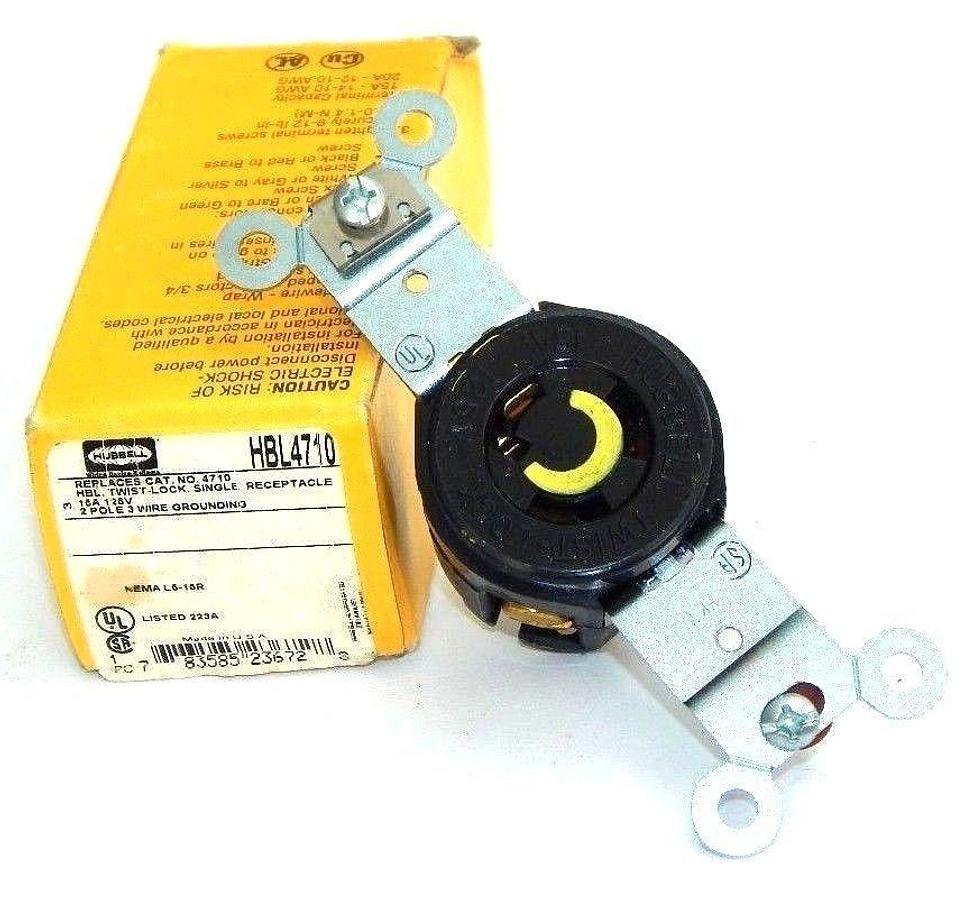 Used HUBBELL HBL4710 TWIST-LOCK SINGLE RECEPTACLE NIB 15A 125V 2 POLE 3 WIRE