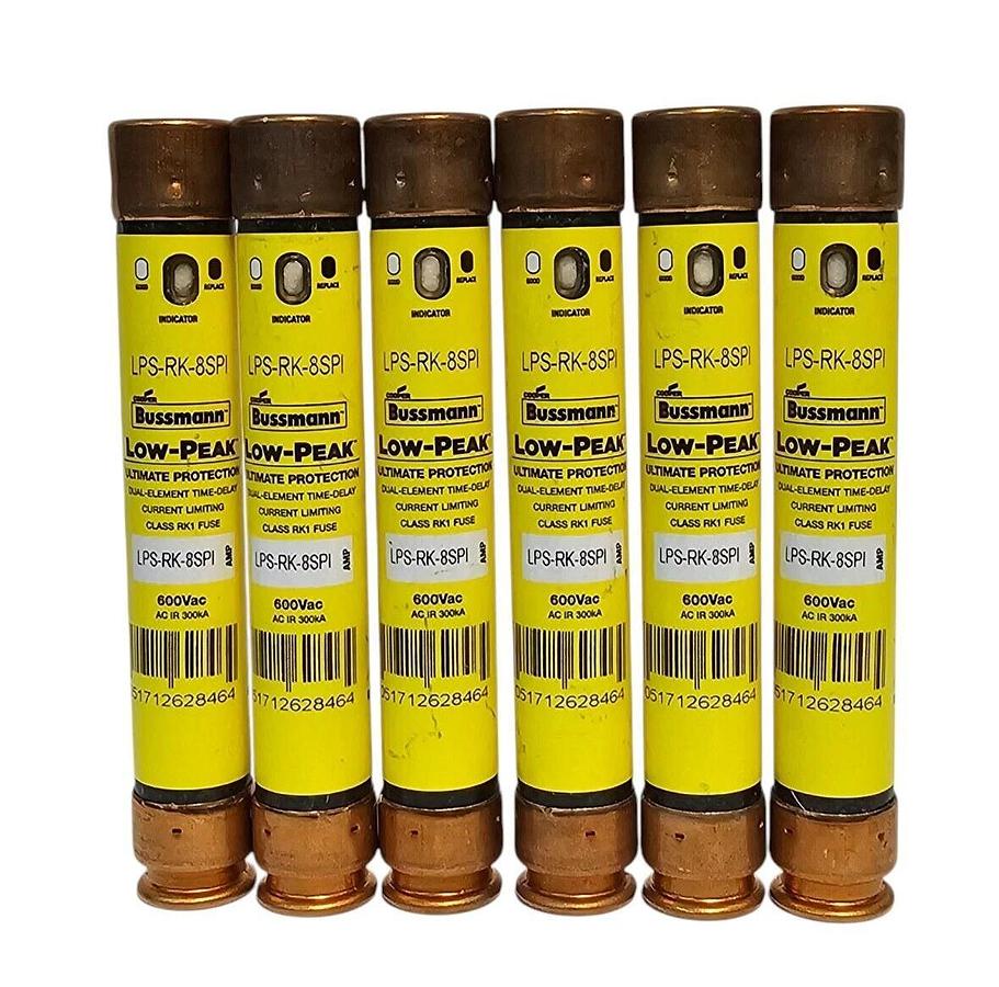 LOT OF 6 NEW COOPER BUSSMANN LPS-RK-8SPI LOW-PEAK FUSES LPSRK8SPI