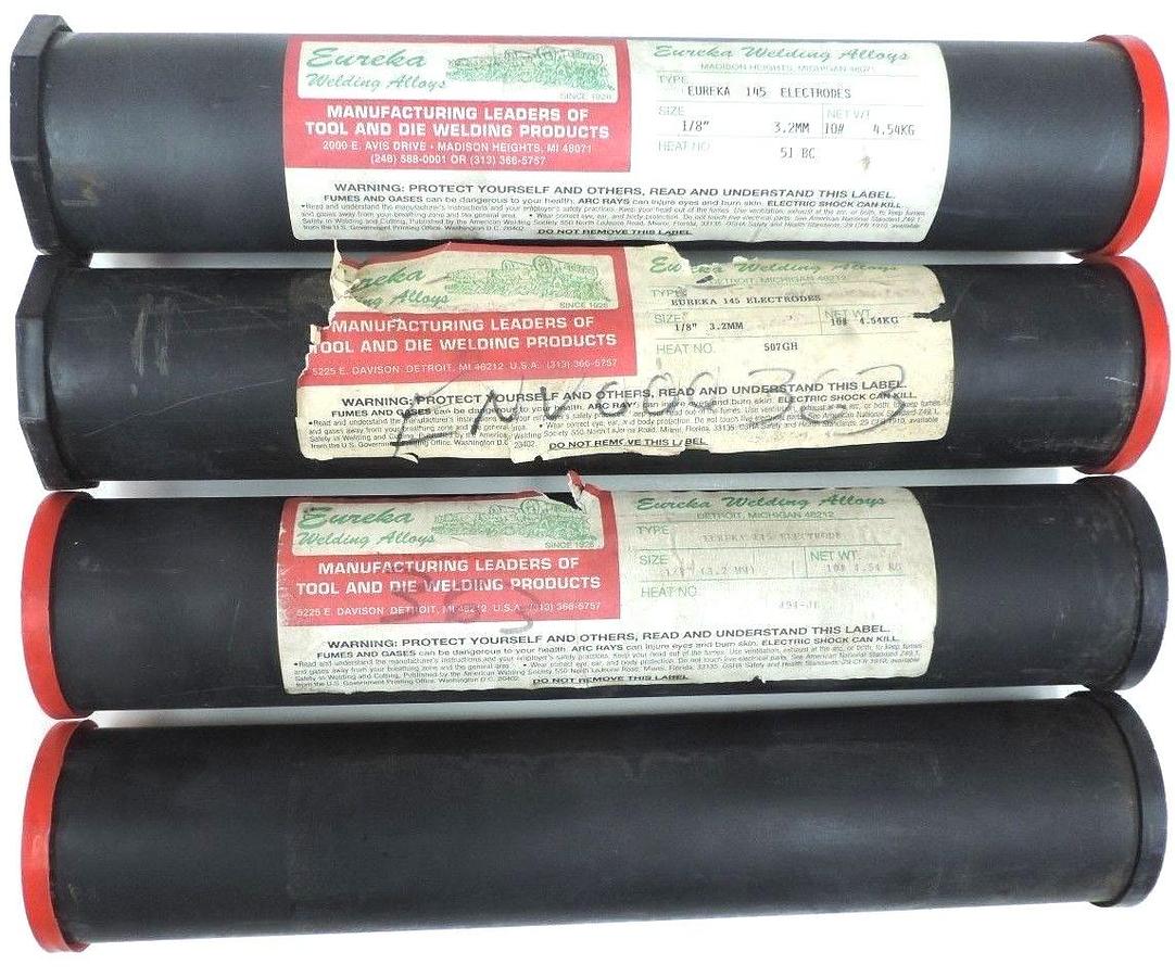 Used 40 LB'S - EUREKA 145 ELECTRODES 1/8" STICK WELDING RODS (4 - 10LB TUBES) 51BC
