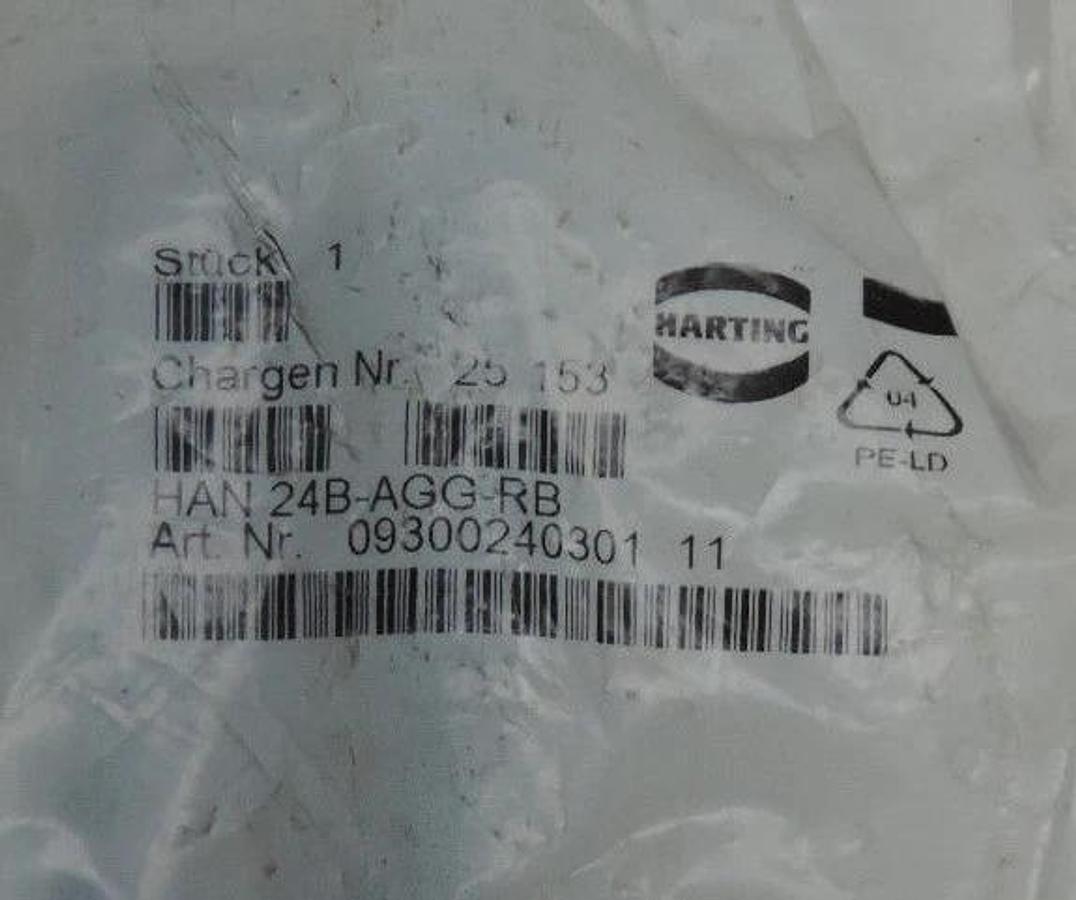 Used NIB HARTING HAN 24B-AGG-RB BULKHEAD CONNECTOR FEMALE MOUNT 09300240301 11