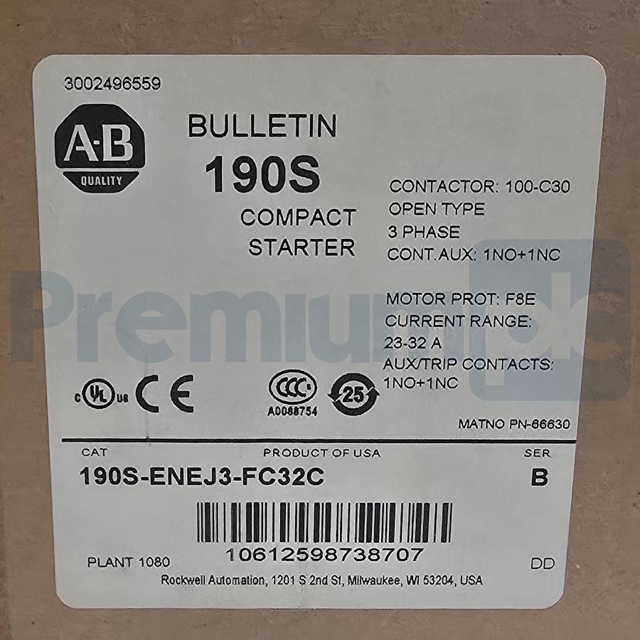 Used Allen-Bradley 190S-ENEJ3-FC32C /B 190S Compact Starter 23-32A 24V DC Coil NSFS