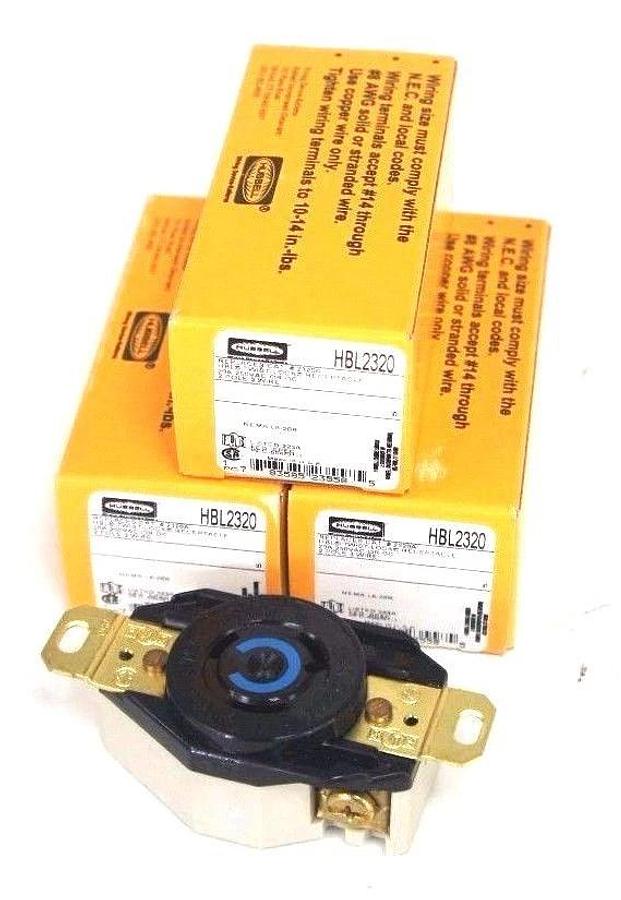 Used LOT OF 3 NIB HUBBELL HBL2320 TWIST LOCK RECEPTACLES 20A, 250VAC/DC, 2POLE, 3WIRE