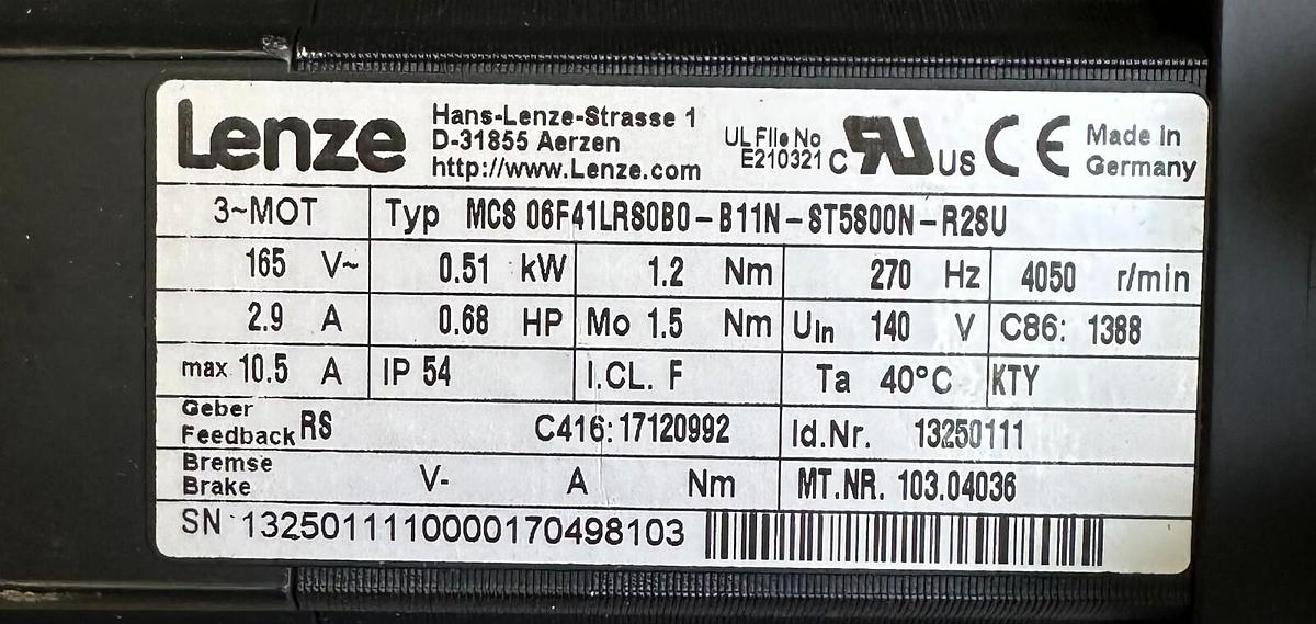 Used NEW LENZE MCS 06F41LRS0B0-B11N-ST5S00N-R2SU SERVO 13250111 W/ VOGEL 281534 MPV00