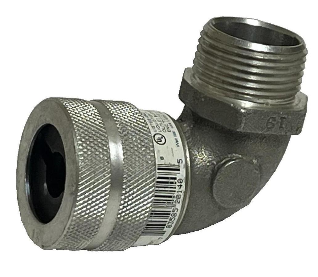 Hubbell NHC1040 Liquid-Tight Cord Connector – 90° Male, 1" NPT, Aluminum