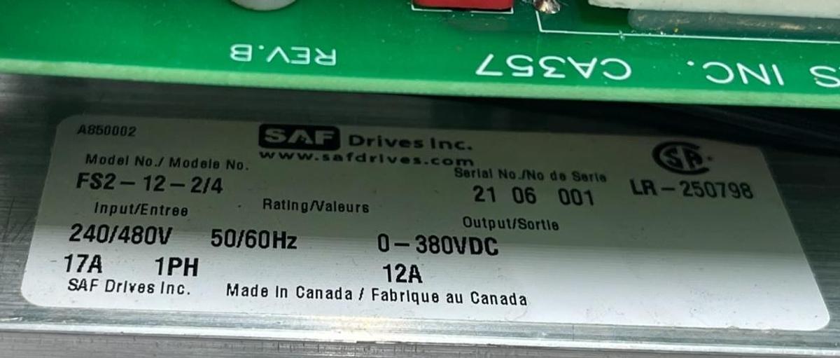 Used SAF DRIVES FS2-12-2/4 Motor Drive | 240/480VAC 1-Phase | 12A Output 0-340VDC