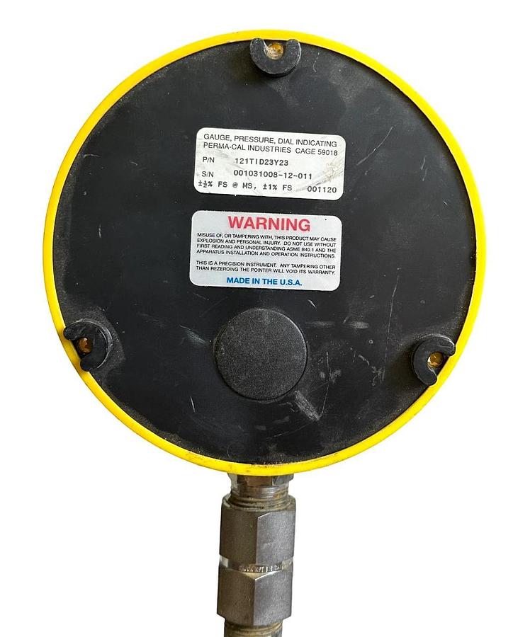 Used PERMA-CAL INDUSTRIES 121TID23Y23 DIAL INDICATING PRESSURE GAUGE 0-160PSI