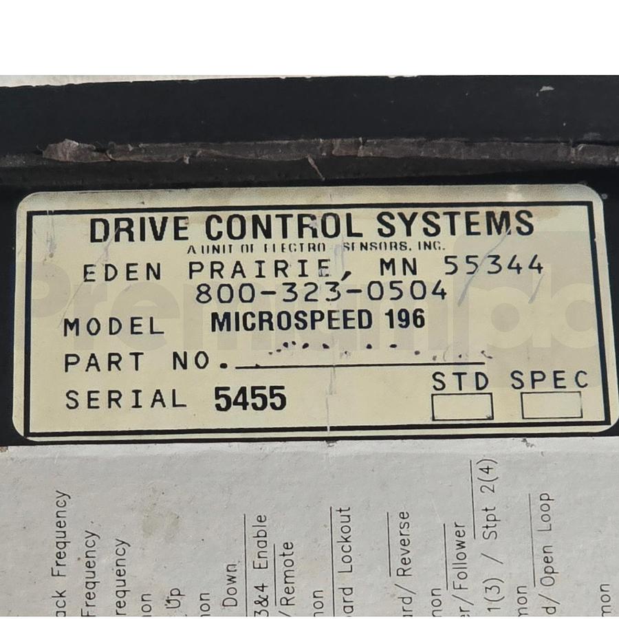 Used Drive Control System ElectroSensors MicroSpeed 196 Speed Controller 1800-0069000