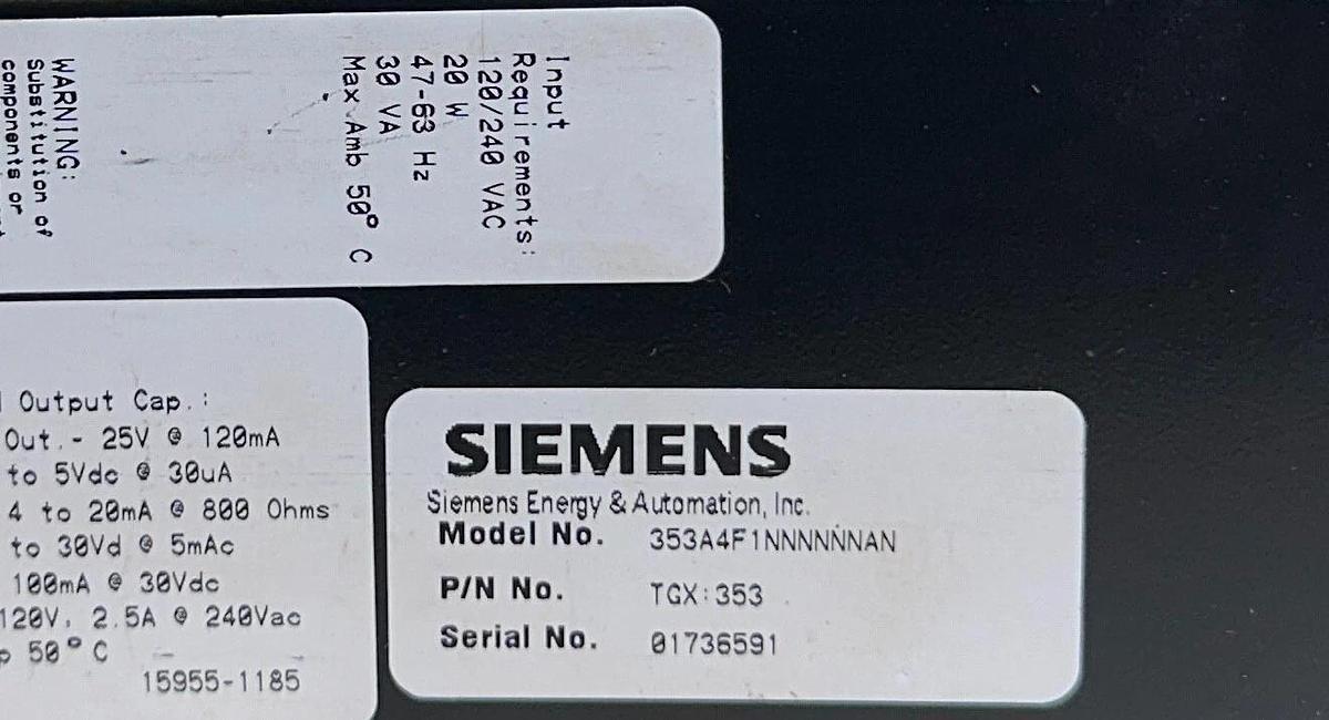 Used SIEMENS 353A4F1NNNNNNAN / TGX 353 PROCESS AUTOMATION LOOP CONTROLLER 20W USNP
