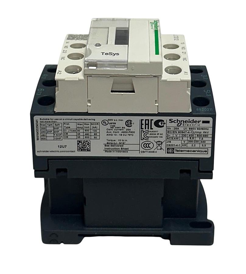 Used SCHNEIDER ELECTRIC LC1D12U7 TeSys IEC CONTACTOR 12A 7.5HP @ 480VAC 3PH NSMP