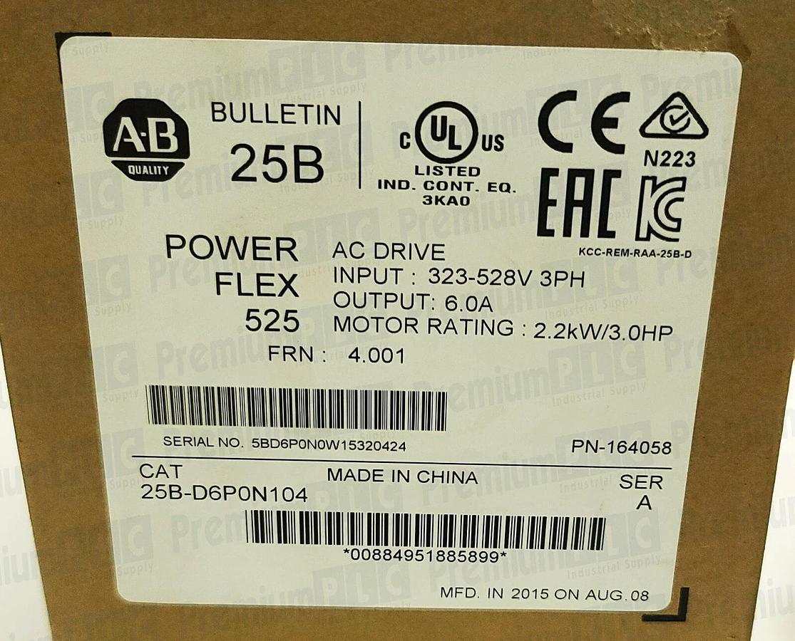 NEW ALLEN BRADLEY 25B-D6P0N104 /A POWERFLEX 525 AC DRIVE 2.2kW/3.0HP