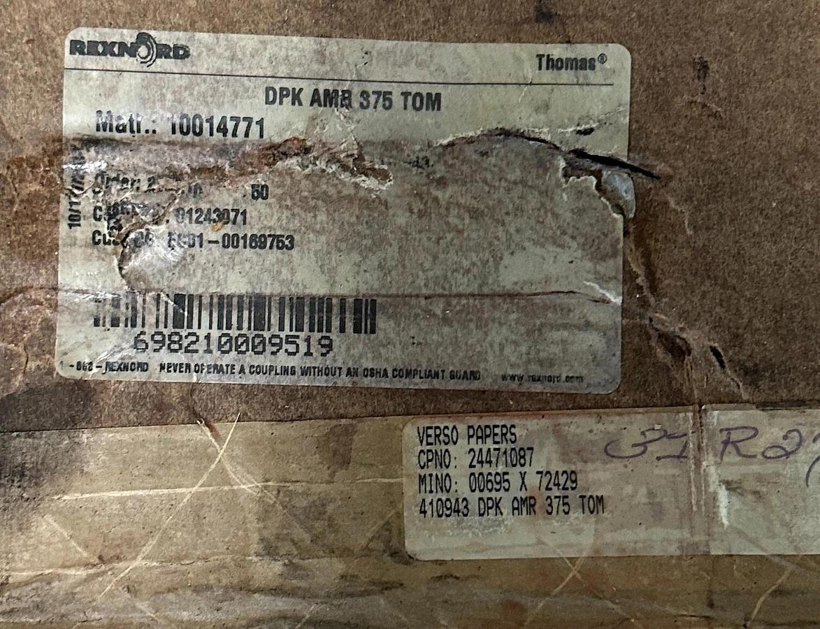 Used THOMAS REXNORD DPK AMR 375 TOM / 10014771 / 410943 FLEXIBLE DISC COUPLING NSFS