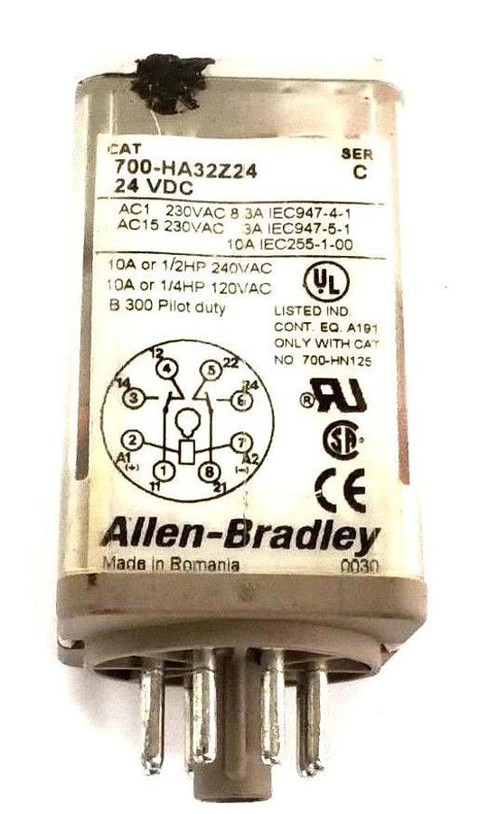 Used ALLEN BRADLEY 700-HA32Z24 RELAY 24VDC SER. C 8 PIN 700HA32Z24