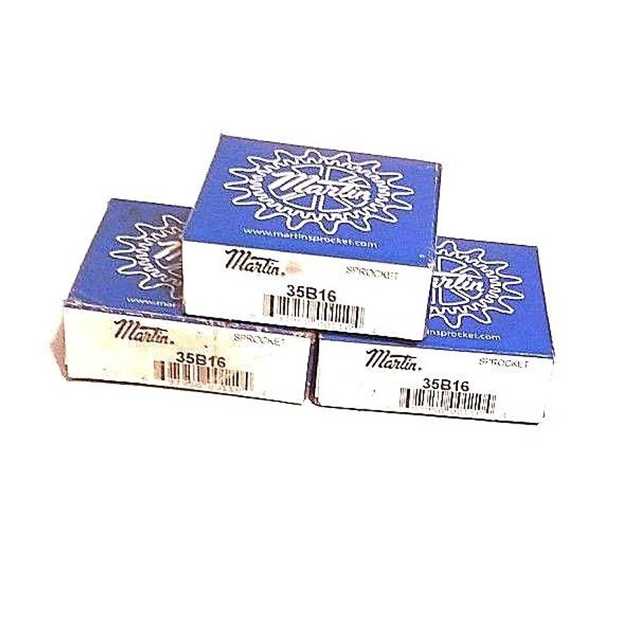 Used LOT OF 3 NIB MARTIN 35B16 ROLLER CHAIN SPROCKETS #35, 16 TEETH, 1/2" BORE