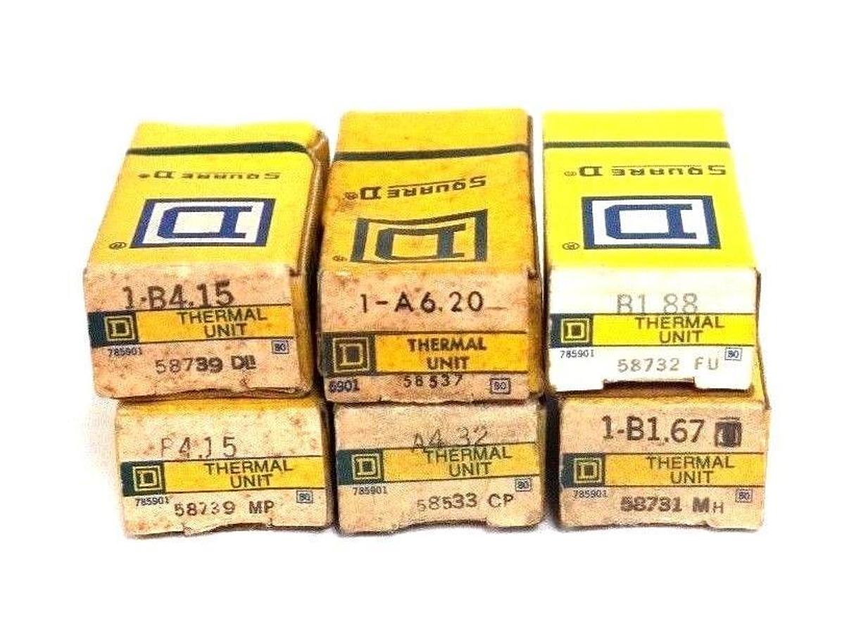 LOT OF 8 NIB SQUARE D HEATER ELEMENTS A4.32, A6.20, B4.15, B1.67, B1.88