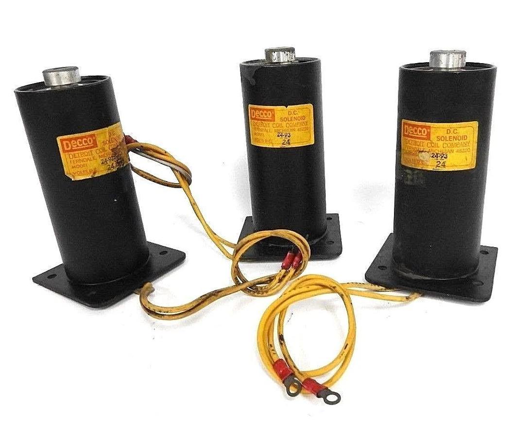 Used LOT OF 3 DECCO DETROIT COIL COMPANY 24-93 D.C. SOLENOID 24 VOLTS DC