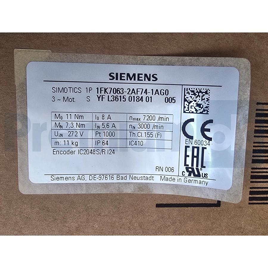 Siemens 1FK7063-2AF74-1AG0 SIMOTICS S Servo Motor 2.3kW 3000RPM 7.3Nm IP64 NSMP