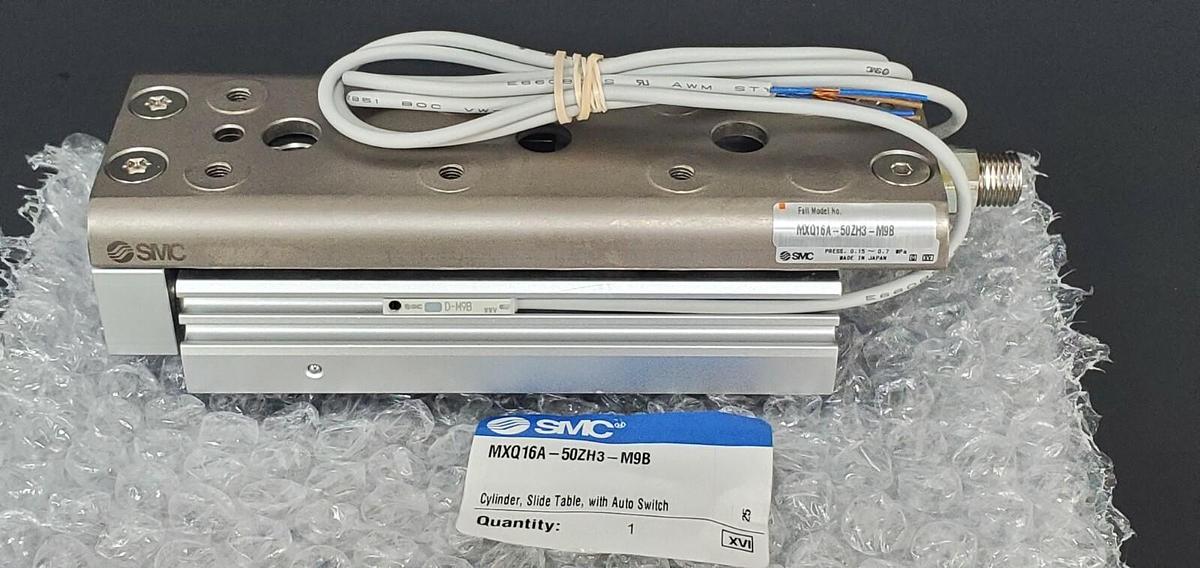 Used NEW SMC MXQ16A-50ZH3-M9B CYLINDER, SLIDE TABLE W/ AUTO SWITCH MXQ16A50ZH3M9B