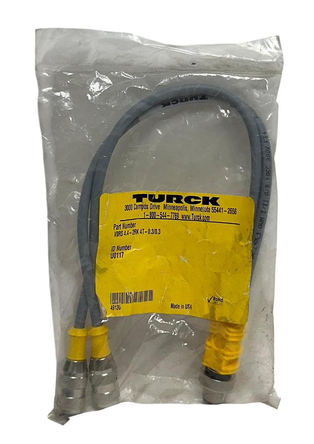 Used TURCK VBRS 4.4-2RK 4T-0.3/0.3 / U0117 ACTUATOR / SENSOR SPLITTER CABLE 0.3M NSFS