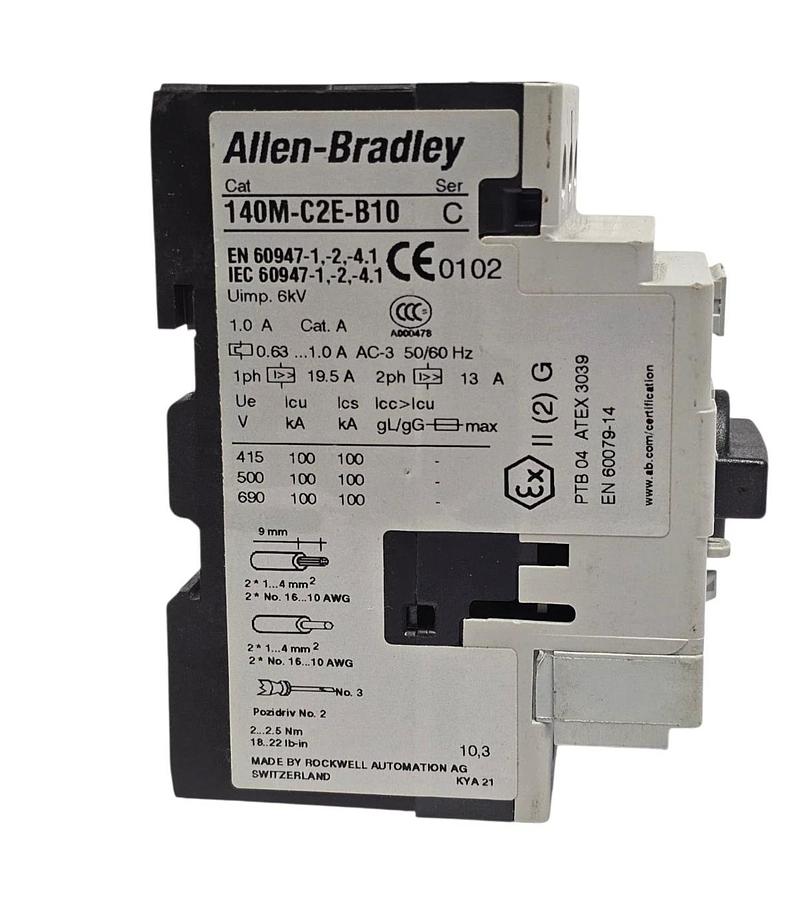 Used ALLEN BRADLEY 140M-C2E-B10 SER. C MOTOR PROTECTION CIRCUIT BREAKER 140MC2EB10