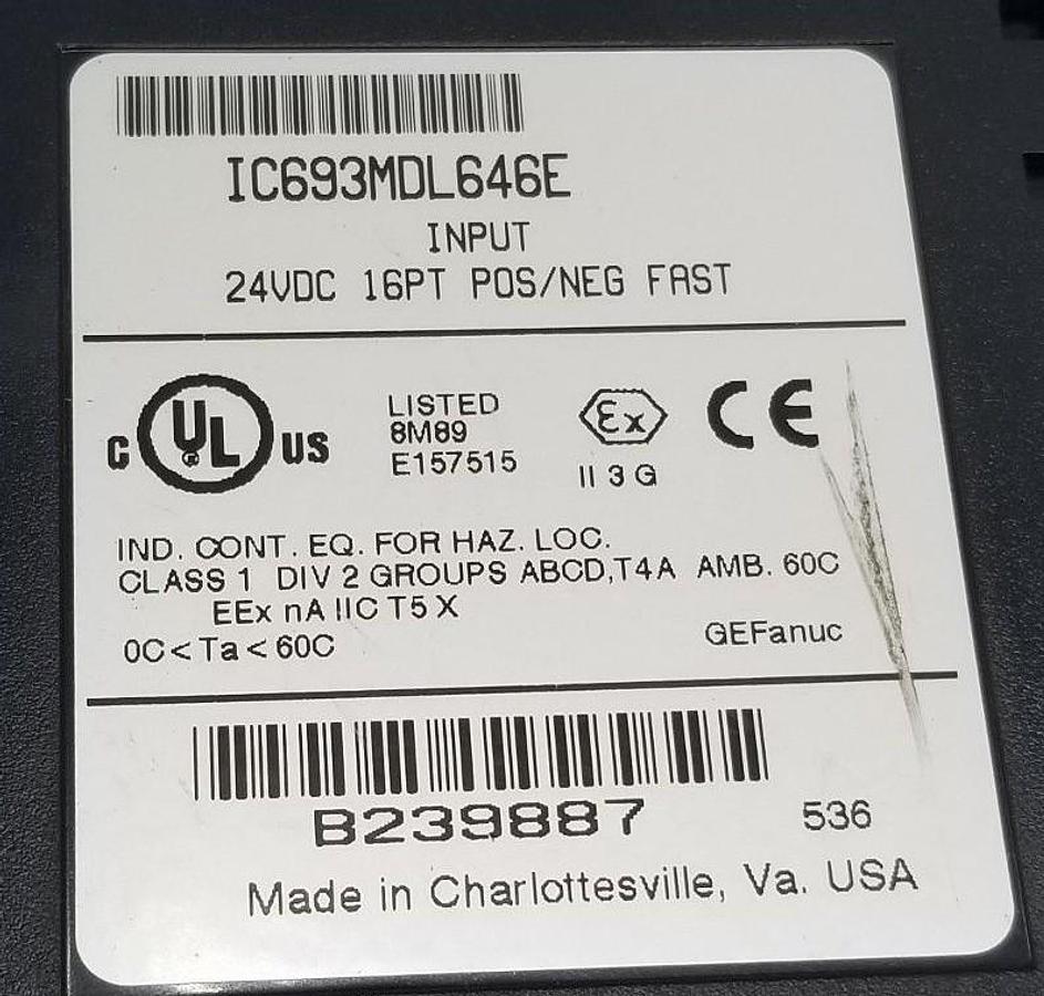 Used LOT OF 2 GE FANUC IC693MDL646E INPUT MODULES 24VDC, 16PT, IC693MDL646