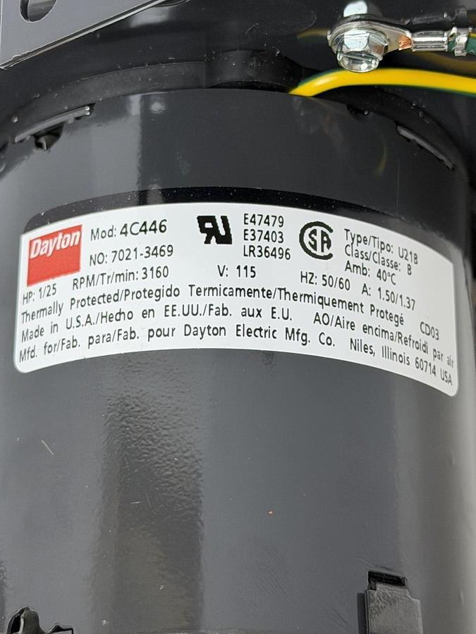 Used NEW DAYTON 4C446 BLOWER MOTOR NO: 7021-3469 HP: 1/25 V: 115 HZ: 50/60 NSNP
