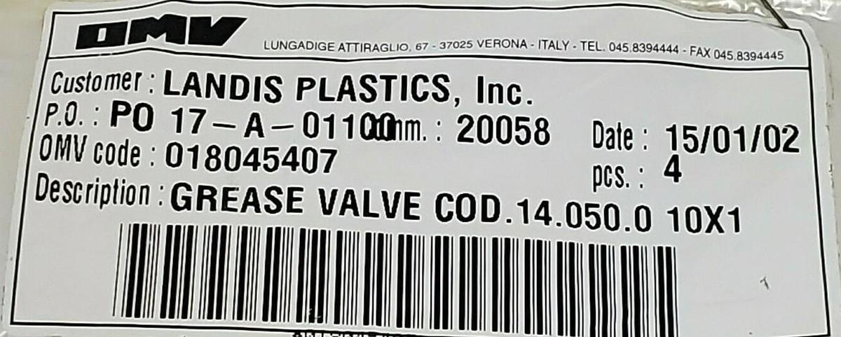 Used LOT OF 10 NEW OMV 018045407 GREASE VALVES COD 14-050-0 10X1 TH--OMV-126