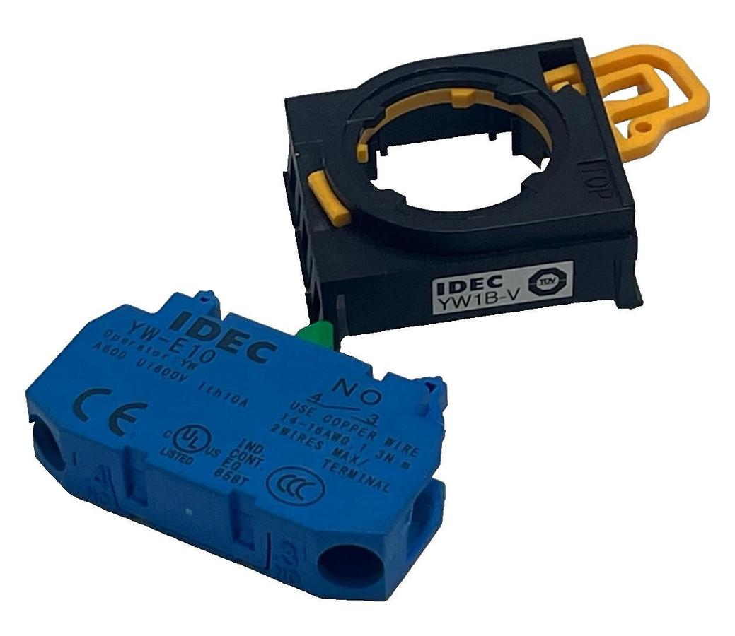 (2) IDEC YW-E10 Contact Blocks 1NO, W/ (2) YW-1B-V Selector Switch operator head