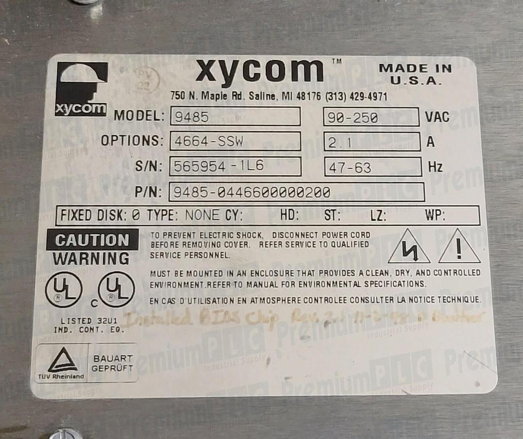 Used USED XYCOM 9485 OPERATOR INTERFACE PANEL OPTIONS 4664-SSW BIOS CHIP REV. 2.1