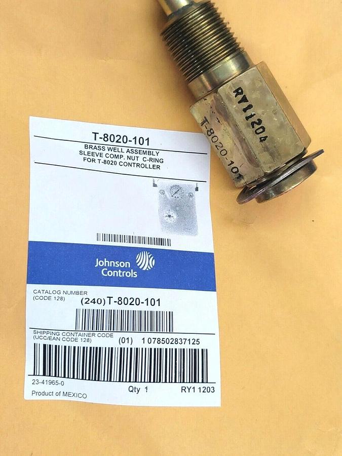 Used NEW JOHNSON CONTROLS T-8020-101 BRASS WELL ASSEMBLY FOR CONTROLLER T8020101