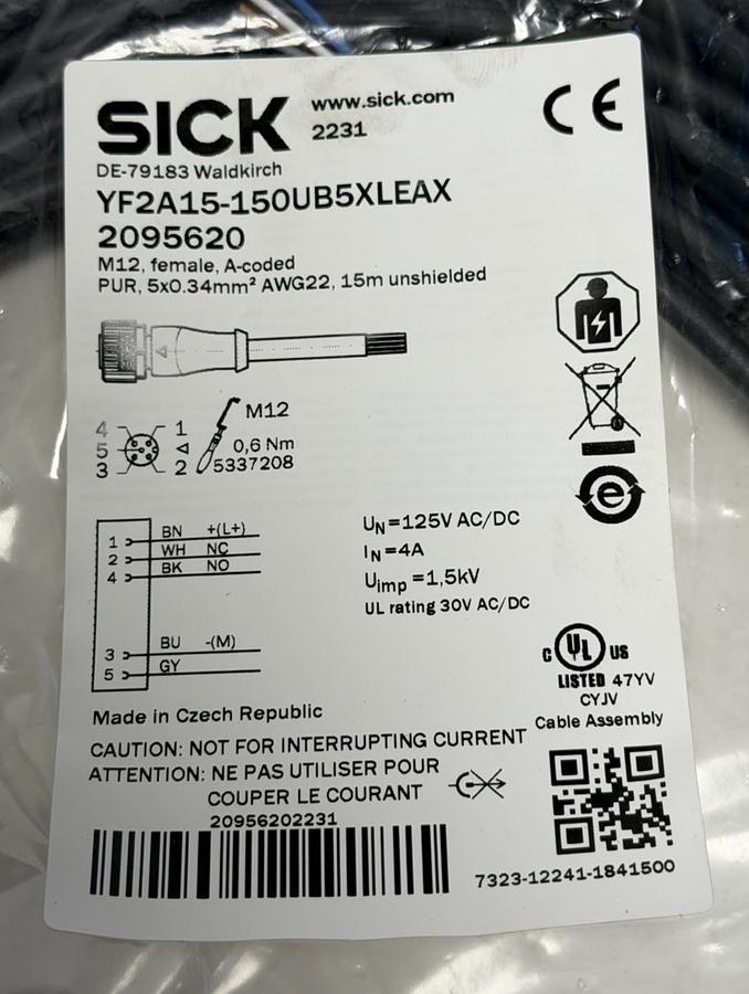 NEW SICK YF2A15-150UB5XLEAX CONNECTING CABLE M12 FEMALE CONNECTOR 2095620