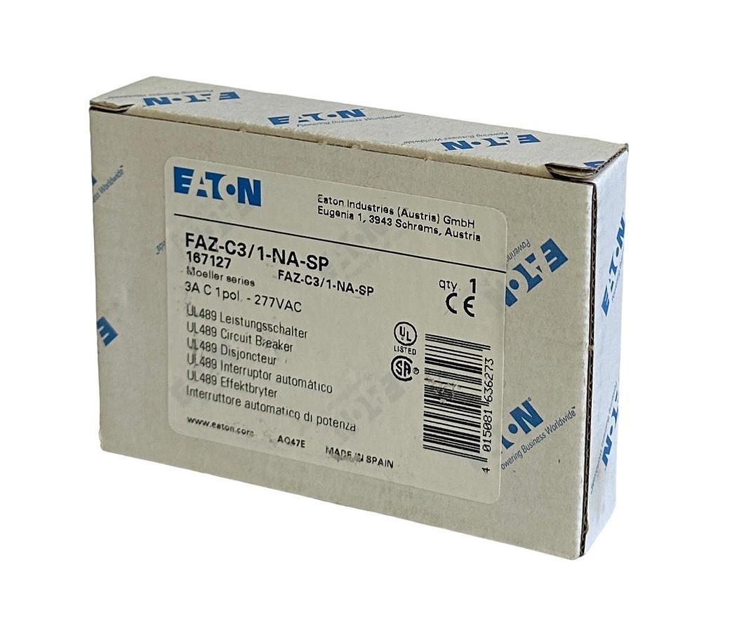 Used NEW EATON FAZ-C3/1-NA-SP / 167127 MOELLER SERIES 3A CIRCUIT BREAKER 1P 277VAC