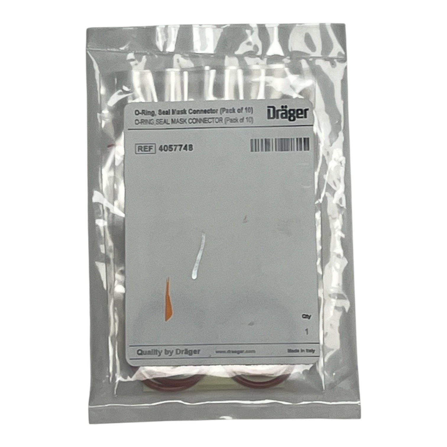Lot of 10 Dräger 4057748 O-Ring Seal Mask Connector LDV Orange - New Sealed Bag
