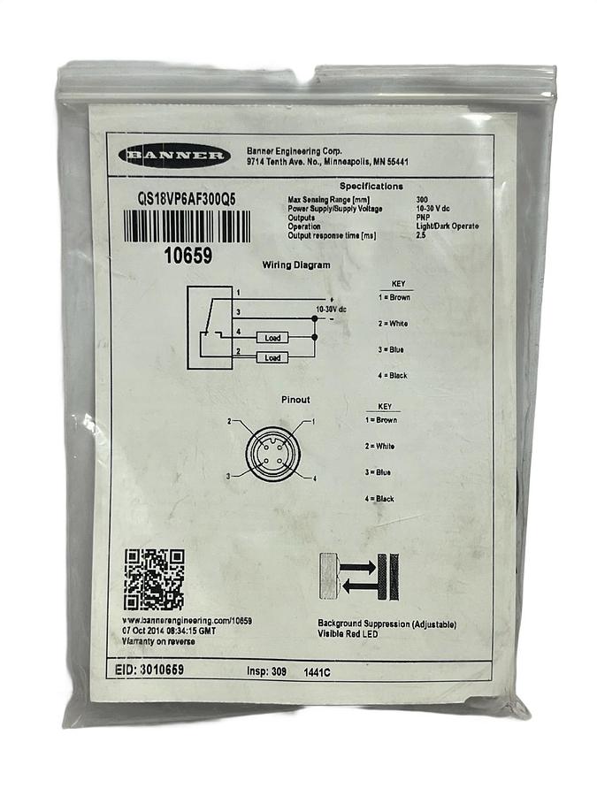 Used Banner WORLD-BEAM QS18VP6AF300Q5 Sensor AF 300mm PNP New Surplus