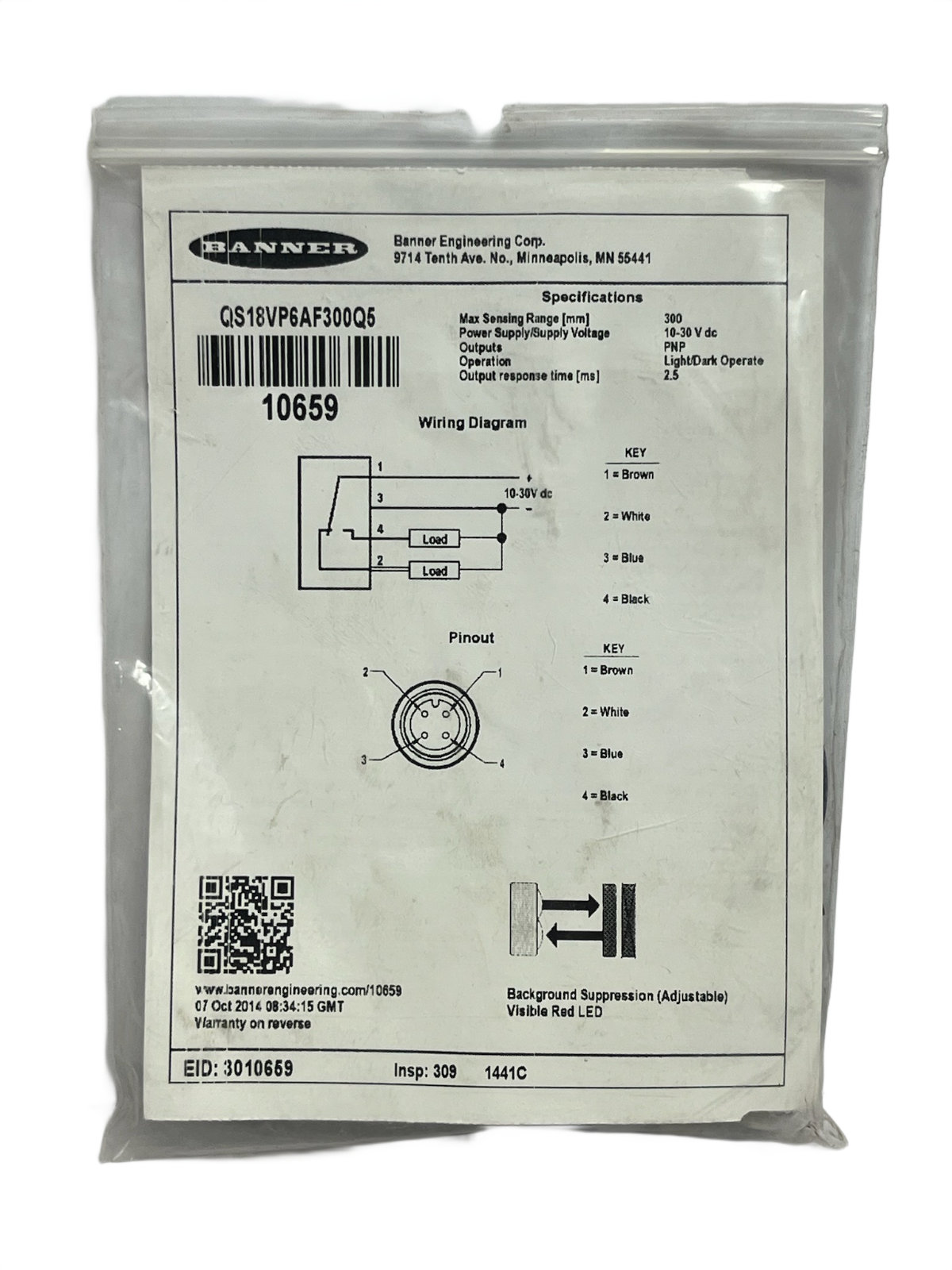 Used Banner WORLD-BEAM QS18VP6AF300Q5 Sensor AF 300mm PNP New Surplus