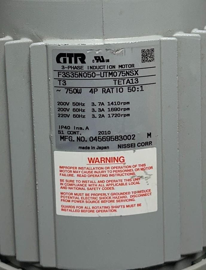 Used ORIENTAL MOTOR F3S35N050-UTM075NSX BROTHER GTR SERIES MOTOR 50:1 RATIO 3PH NSNP*