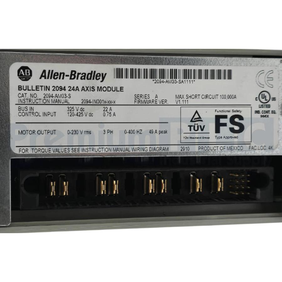 Used ALLEN BRADLEY 2094-AM03-S /A Kinetix 6000 24A AXIS MODULE 5.5kW 200/230VAC USPI
