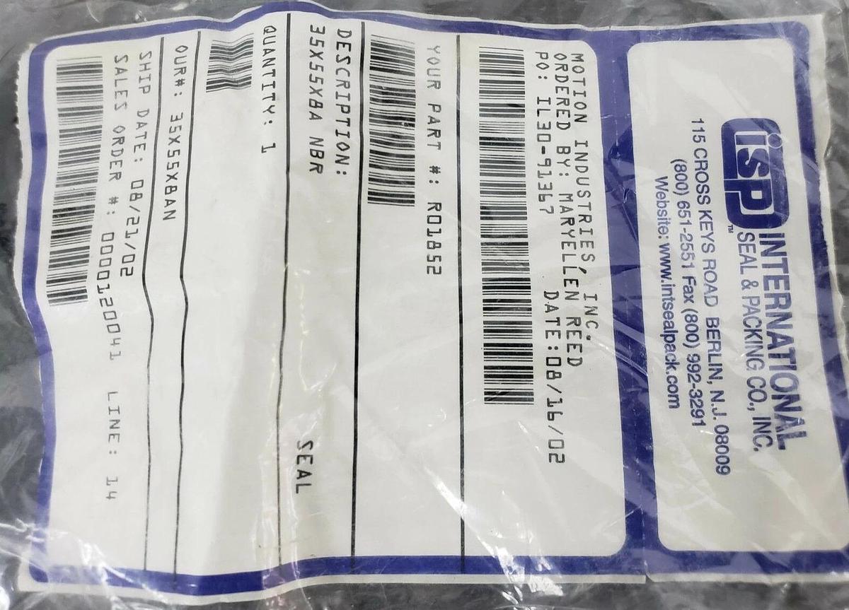 Used NEW ISP INTERNATIONAL SEAL & PACKING 35X55X8 OIL SEAL 35X55X8A NBR