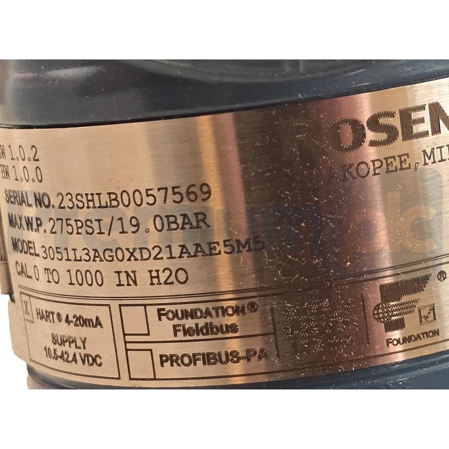 Rosemount 3051L Level Transmitter 2" DN50 HART 0-1000 inH2O 3051L3AG0XD21AAE5M5