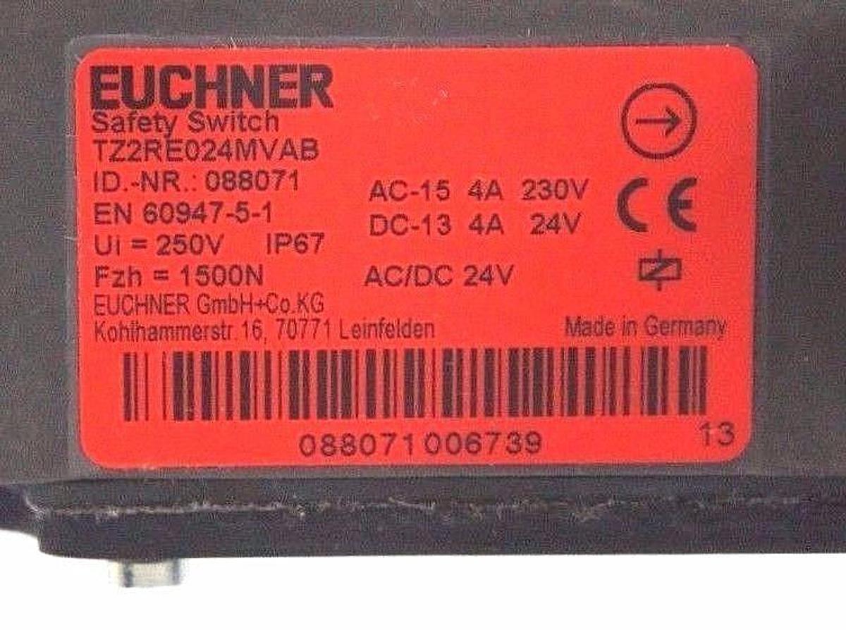 Used NEW EUCHNER TZ2RE024MVAB SAFTEY SWITCH AC/DC 24V, ID. NR. : 088071