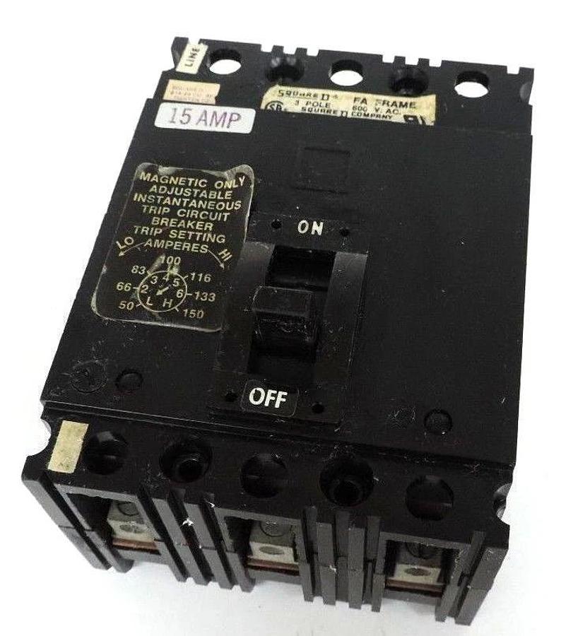Used SQUARE D FAL-36015-13M CIRCUIT BREAKER FAL3601513M 3-POLE, 600 VAC, FAL3601513M