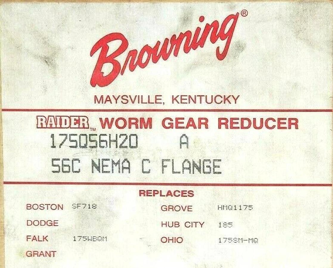 Used NIB BROWNING 175Q56H20 A 56C NEMA C FLANGE WORM GEAR REDUCER