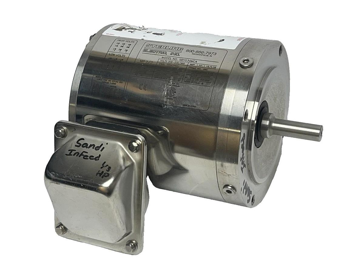 Sterling Electric SBY034MCA Stainless Washdown Motor 1/3HP 1750RPM 3PH 56C TENV