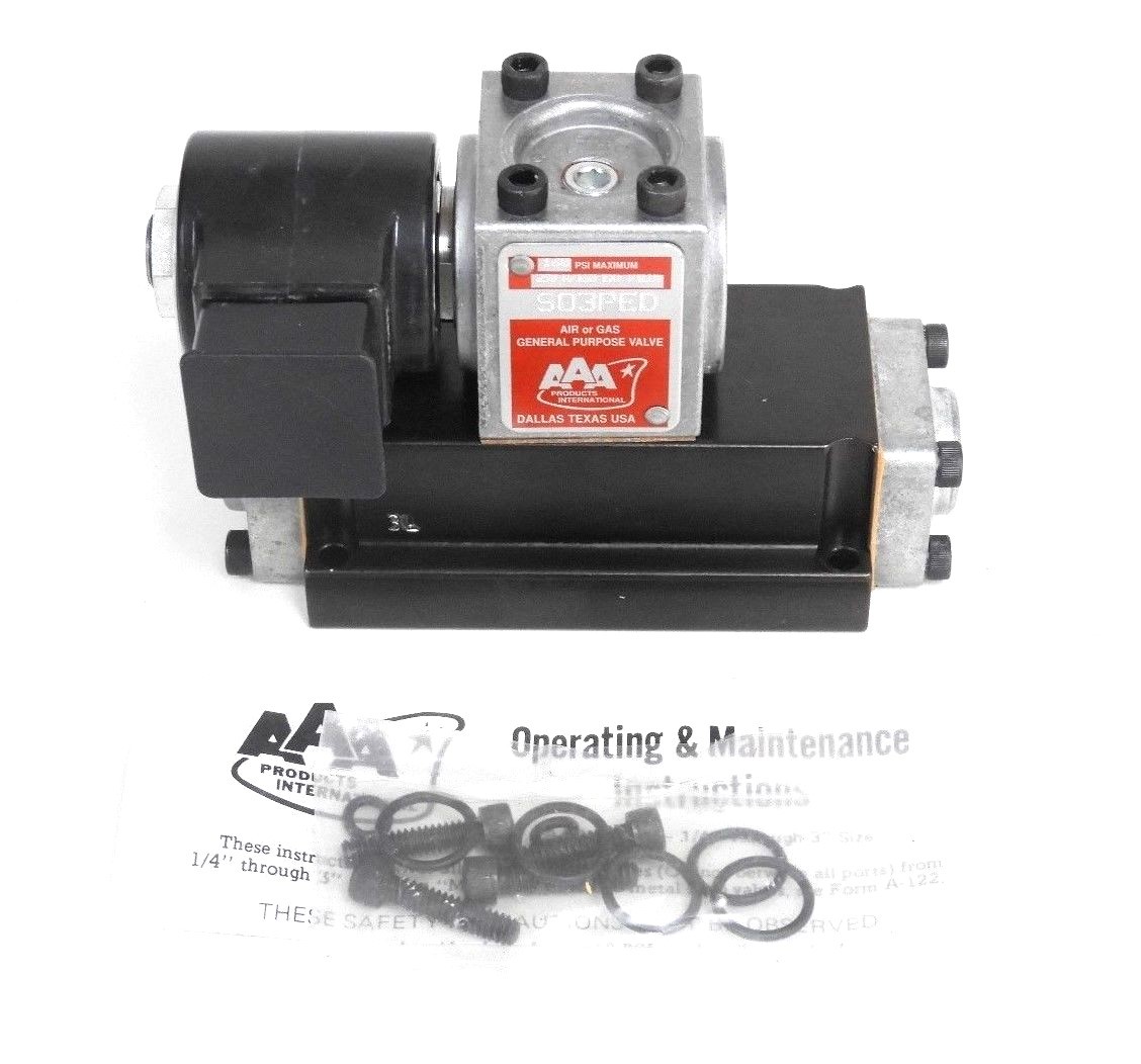 Used NEW AAA SO3PED PNEUMATIC VALVE 120V, 60HZ, 11W, 160 PSI MAX.