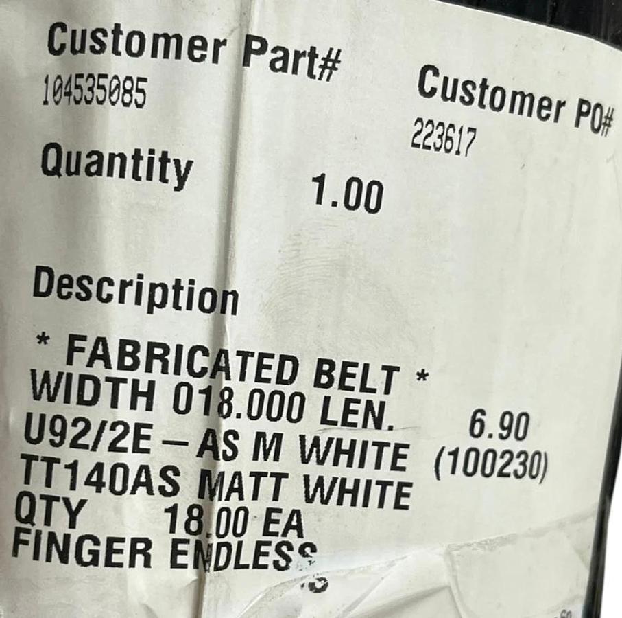 UBR 100230 U92/2E-AS TT140AS Matt White Fabricated Conveyor Belt 18" x 82.75"