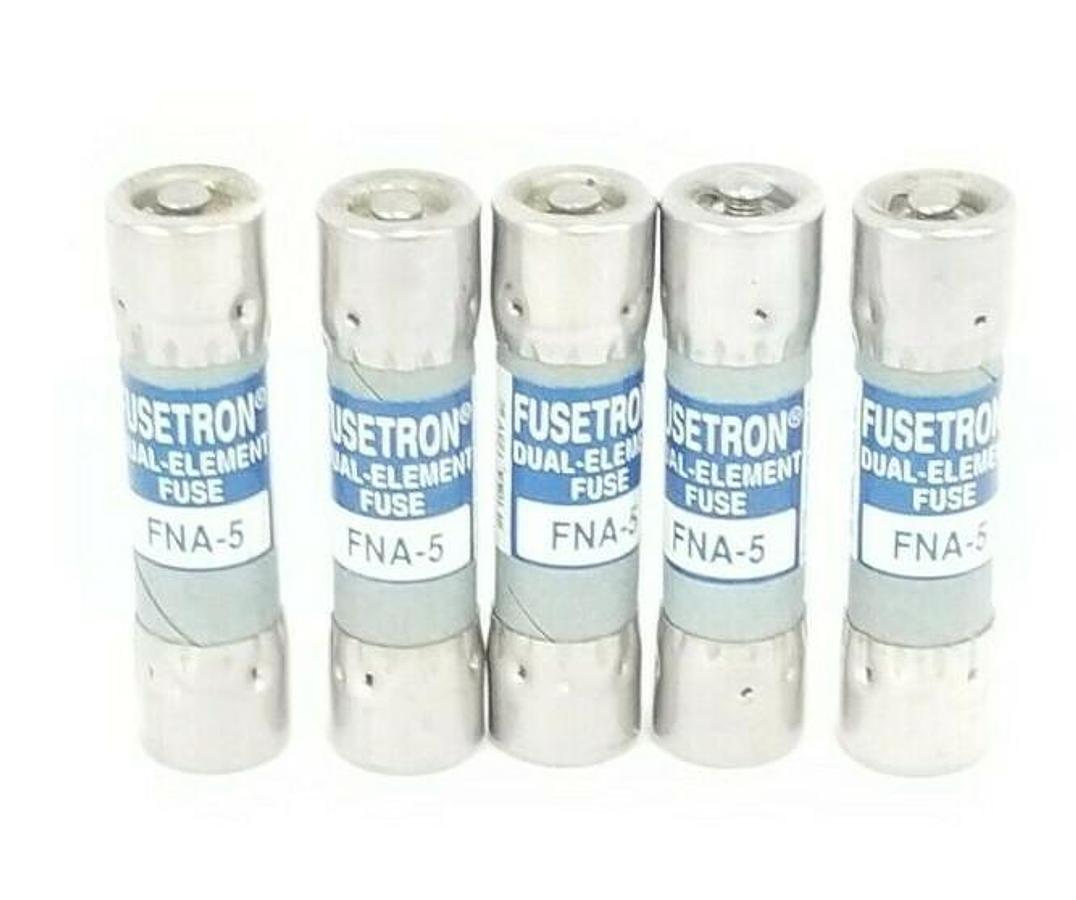 Used LOT OF 5 NEW COOPER BUSSMANN FNA-5 FUSETRON DUAL ELEMENT FUSES FNA5