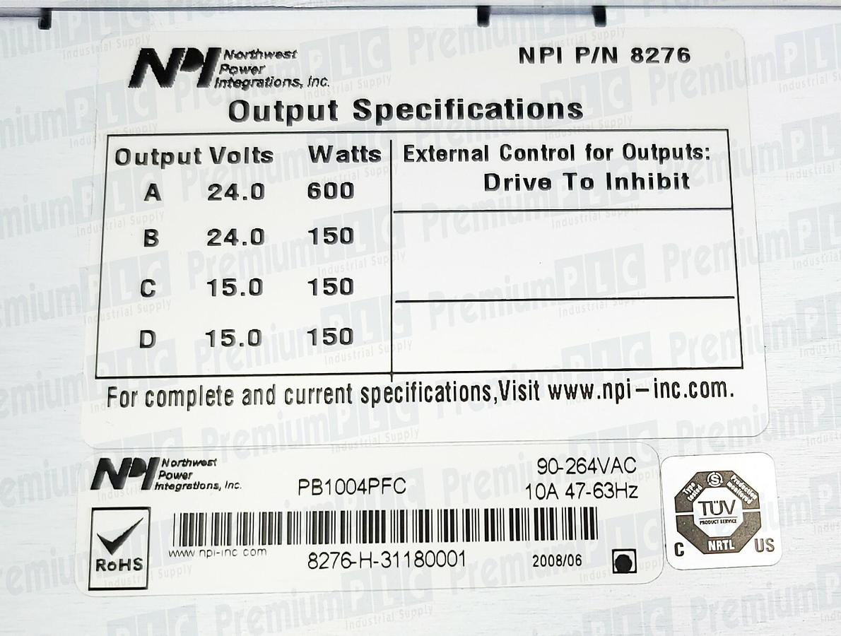 Used NPI PB1004PFC POWERBANK 4-OUTPUT 24V/15V 1000W AC/DC POWER SUPPLY P/N 8276 NEW