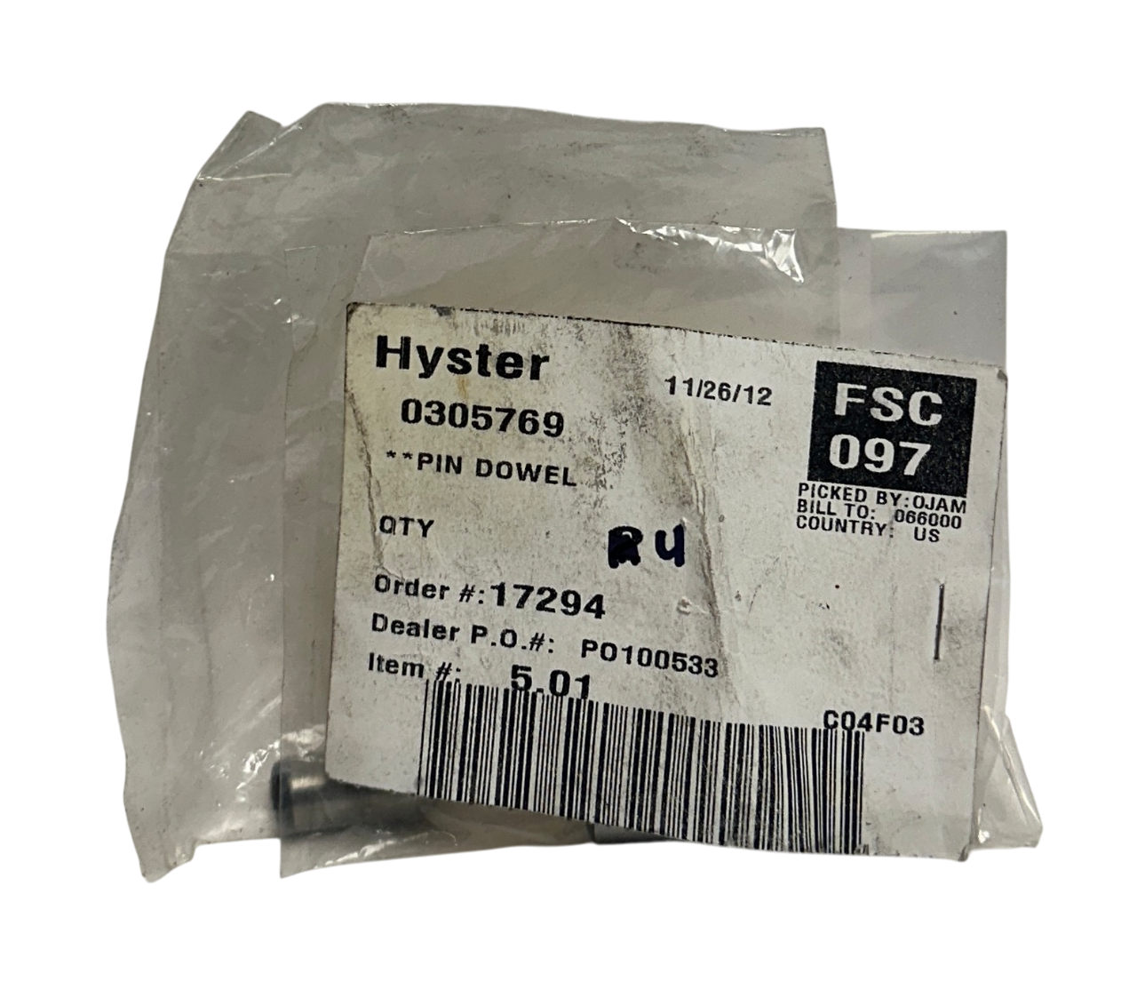 Used 4 HYSTER 0305769 / HY0305769 OEM DOWEL PINS FOR FORKLIFT NSNP
