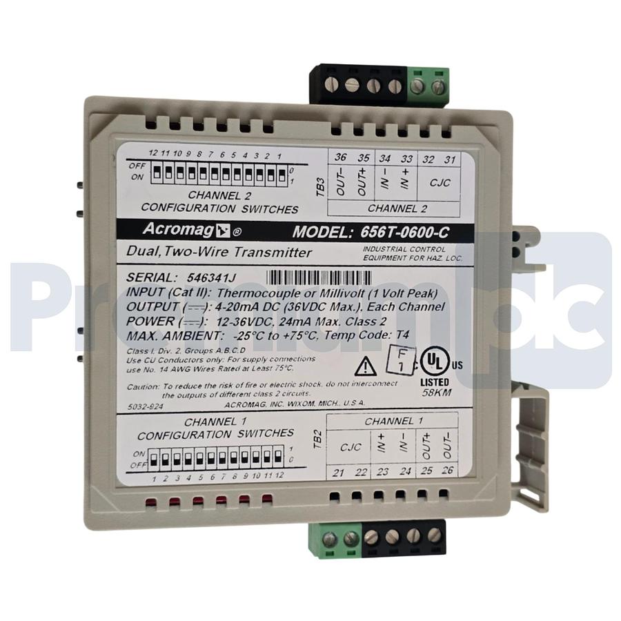 Used ACROMAG 656T-0600-C 600T DUAL TC/mV INPUT, TWO-WIRE TRANSMITTER 656T-0600 NSMP